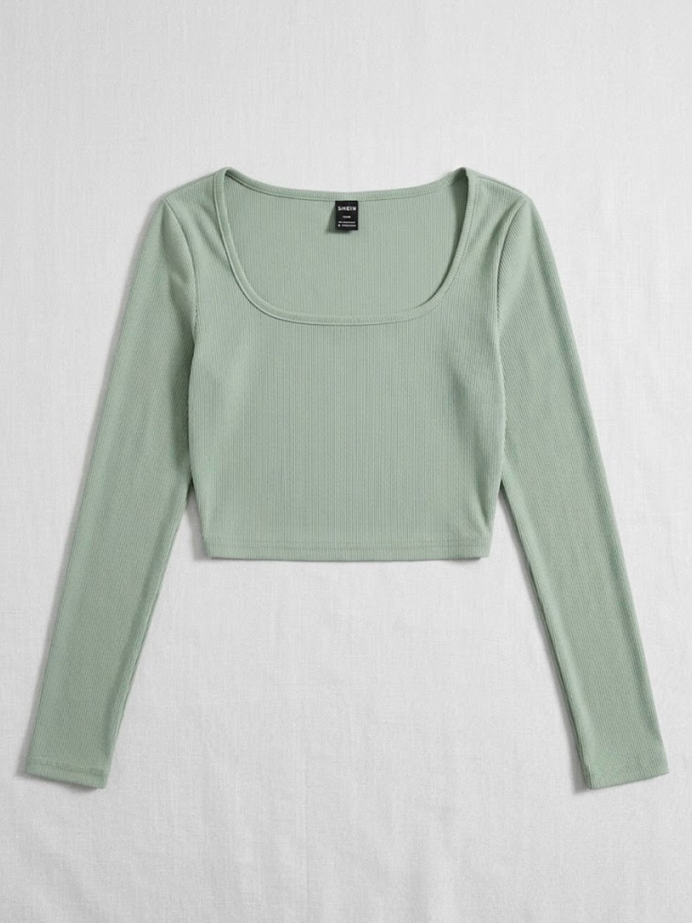 SHEIN Sage Green Long Sleeve Ribbed Scoop Neck Crop Top - NWOT